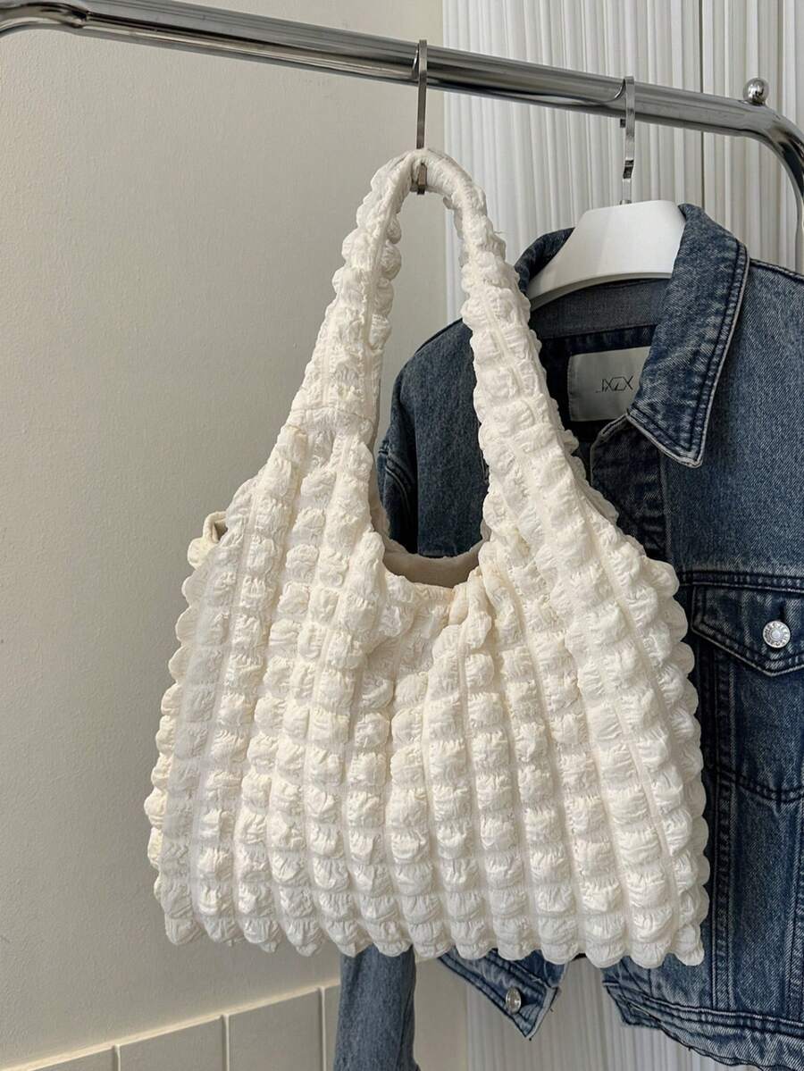 Cloud & Floral Print One Shoulder Bag, New Stylish Backpack Handbag For Female Students, Simple Canvas Tote Bag - Beige - View 1