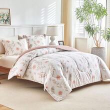 3pcs Floral Cotton Comforter Set For Girls, Pink Flowers N Leaves Botanical Design, Queen Size Soft N Cozy Bedding... - FlowersQueen88x88 - 查看 2