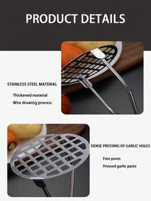 1pc Stainless Steel Non-Slip Handle Potato Masher, Manual Fruit & Vegetable Masher, Potato Ricer, Vegetable Grinder, Kitchen Tool, Cooking Utensil - Silver - View 2