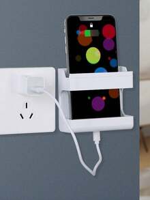 1pc Adhesive Wall-Mounted Phone Charging Holder, Remote Control Storage Box, Christmas Gift