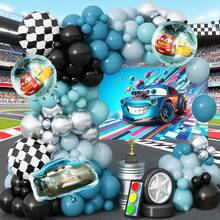 92pcs/90pcs Racing Theme Balloon Decoration Set, Suitable For Children's Birthday Party Backdrop, Racing Theme Scene Decoration Supplies, Including Cartoon Car Foil Balloons, Macaron Color Balloon Chain, Racing Theme Backdrop Board And Other Creative Birthday Party Decoration Props - Multicolor - View 1
