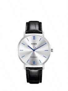 Casio Men's Minimalist Silver Dial Black Leather Strap Analog Watch MTP-VT01L-7B1