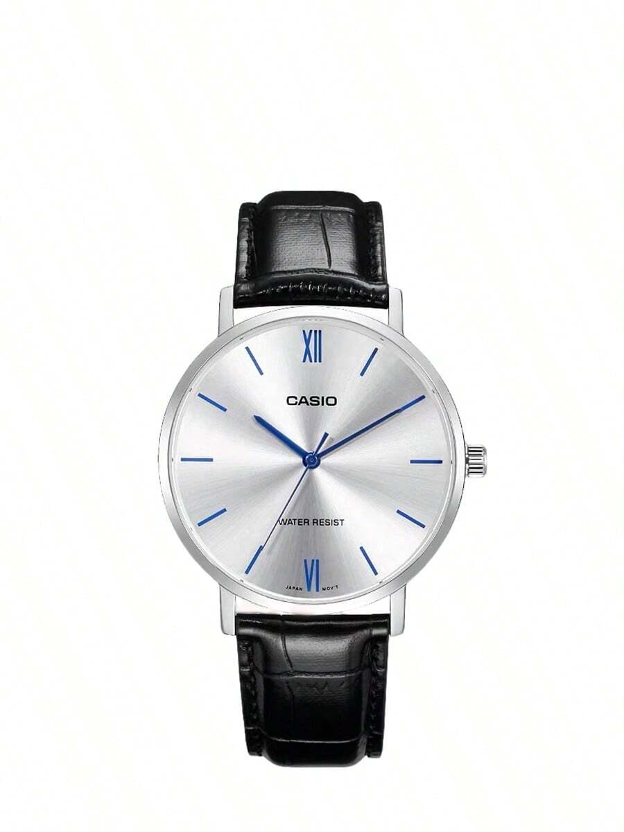 Casio Men's Minimalist Silver Dial Black Leather Strap Analog Watch MTP-VT01L-7B1