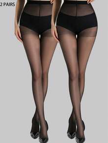 1pc Women's Ultra-Thin Fashionable Sheer Black Pantyhose - Black - View 9