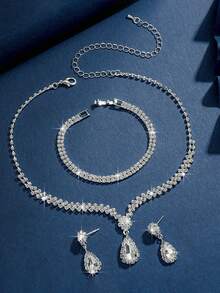 1 Set Women's Teardrop Rhinestone Necklace And Earrings Jewelry Set, Bridal Wedding Party Accessories - Multicolor - View 5