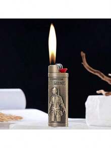 1pc Embossed Survival Metal Lighter Case, Fits BIC J6 Full Size Lighters - Fashionable Lighter Holder, Embossed Survival Metal Lighter Case Lighter Cover, Windproof Minimalist Vintage , Ideal Gift Choice For Fashionable Men - Multicolor - View 4