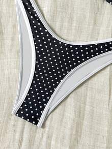 性感黑白波点比基尼套装 | 情人节特惠 | 钢圈加垫上衣 + 高腰泳裤 | 海滩约会和泳池派对度假的完美之选 - 黑與白 - 查看 7