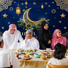 1pc Extra Large Eid Mubarak Pattern Printed Tapestry, Oversized Decorative Hanging Cloth, Home Decor, Holiday Gift, Party Decoration, With Installation Bag - Multicolor - View 6