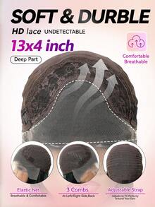 12英寸短直北极星深绿色自然假发，13*4蕾丝前额手工编织蕾丝化纤高密度假发，适合日常角色扮演、派对、婚礼、音乐节、圣诞礼物等场合。进口丝绸材质。 - 彩色 - 查看 7