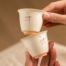 米色釉兰花反唇杯，中国陶瓷茶杯，功夫茶杯，家居品茶杯 - 彩色 - 查看 2