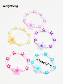 5件套可爱串珠花朵吊坠手链，适合女孩日常佩戴，也适合节日、生日、派对等场合。 - 彩色 - 查看 3