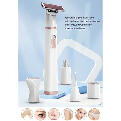 5-In-1 Electric Shaver For Women With USB Charging | Detachable Stainless Steel Heads For Hair Removal And Trimming Nose And Eyebrows