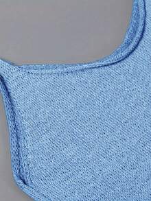 Summer Casual Solid Color Side Drawstring Camisole Knit Dress - Blue - View 4