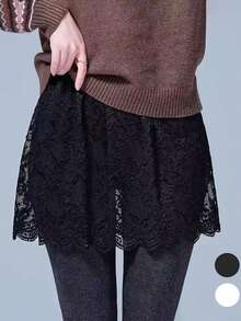 2件/1件 - 女士蕾丝底半身裙，带卫衣叠层和内衬，小梅花卫衣下摆蕾丝内衬裙，时尚百搭的遮羞布裙，蕾丝遮羞布半身裙，防眩光遮羞布外裙叠层时尚短裙。 - 彩色 - 查看 2