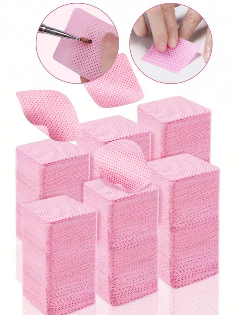 1000/600/300/100PCS Magic Nail Polish Wipe Cotton Pad, Mascara Adhesive Glue Bottle Mouth Cleaning Cotton Pad, Nail Removal Towel, Manicure Cloth. The Operation Is Simple And Easy To Master. - Pink - View 1