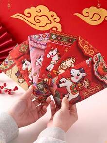 1/6/12个/套 马年主题红包，适用于春节、生日、婚礼、乔迁等庆祝场合，寓意吉祥，祝福满满，随机发货 - 彩色 - 查看 1