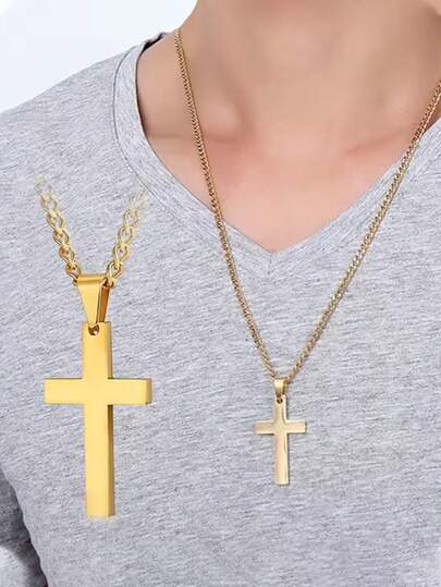1pc Cross Pendant Necklace, Minimalist Jewelry, Gold Color, Unisex Necklace Gift