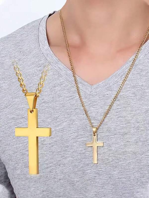 1pc Cross Pendant Necklace, Minimalist Jewelry, Gold Color, Unisex Necklace Gift