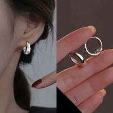 Polished Open Hoop Earrings For Women - Minimalist Smooth Hollow Circle Huggie Hoops, Daily Wear Fashion Jewelry - Silver - View 2