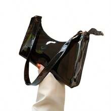 Lightweight,Business Casual Clear Shoulder Bag For Teen Girls Women College Students,Rookies & White-Collar Workers Perfect For Office,College,Work ,Business,Commute,Outdoors, Travel, Outings, Waterproof, Sandproof Transparent Bag, Beach Sports Picnic Snacks Clear Purse For Women - 黑色 - 查看 2