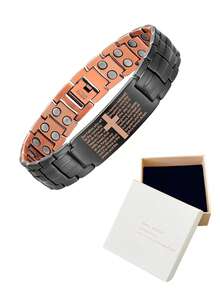 Men's Magnetic Copper Bracelet, Adjustable Size, Cross Design, Ideal Gift For Him, Fashion Accessory, Wearable Charm - Cross Bracelet - View 16