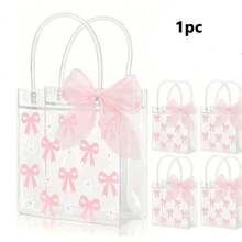 1/3/6Pcs Transparent PVC Gift Bags With Pink Bow & Daisy Flower Pattern - Mother's Day, Wedding, Birthday Party, Valentine's Day Elegant Tote Bag Without Pink Ribbon, Durable Wedding Favor Bags, Transparent Bags - Multicolor - View 7