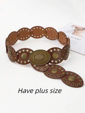 1 pezzo Cintura da donna stile BOHO punk vintage in rete ovale, cintura borchiata, adatta per pantaloni/abiti casual, pantaloni, maglioni, ideale per uso quotidiano, raduni, vacanze, taglie forti