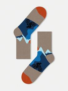 1/5 Pairs Unisex Cartoon Skateboard, Bicycle, Racing Car Graphic, Letter, Mountain Print Artistic Design Combed Cotton Crew Socks, Suitable For Travel, Home, Office, Holiday Gifts - Multicolor - View 19