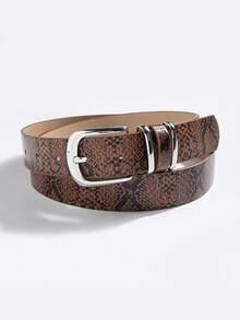 1件女士复古美拉德风格时尚腰带，百搭蛇纹和豹纹PU扁平腰带，时尚日常穿着 - A - 查看 9