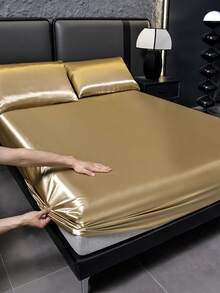 1件纯色缎面床单，现代简约风格，多种尺寸可选，加厚设计，不褪色，不起球，柔软舒适，适用于家庭卧室和户外使用。 - 黃色 - 查看 1