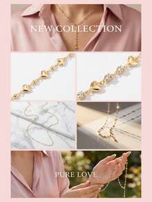 1pc Gold Long Heart Necklace, Crystal Spaced Chain, 80cm Length Sweater Chain, Elegant Layered Jewelry, Romantic Gift For Women