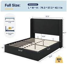 Allewie Full/Queen/King Size Lift-Up Storage Bed Frame With Modern Wingback Headboard, Corduroy Upholstered Platform Bed, Hydraulic Gas Lift Support, Underbed Storage, Wooden Slats, No Box Spring Needed, Black - 黑色 - 查看 9