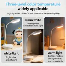 360° Adjustable Desk Lamp With USB Power, Eye-Care LED Light,  3 Modes (White/Neutral/Warm) For Office, Dorm, Study Room & Bedroom - White - View 5