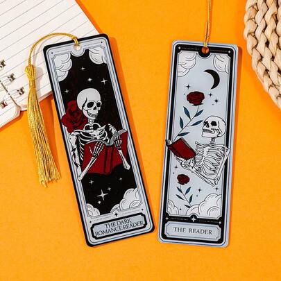 Gothic - Style Acrylic Bookmarks With Tassels – "THE READER" & "THE DARK ROMANCE READER" Designs, Unique Page Markers For Book Lovers.