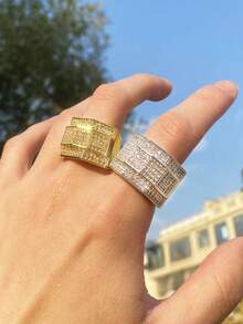 DUBSS 1 Piece Iced Out Asymmetric Men Ring Cubic Zirconia 5A Plated Hip Hop Jewelry - Ring - View 11