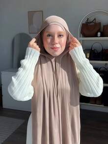 1pc Instant Hijab With Undercap - Silky Soft, Breathable Jersey Fabric, Includes Headscarf And Undercap, Suitable For Daily Wear, Holidays, Prayers, Mosque Visits, Paired With Abaya - Khaki - View 3