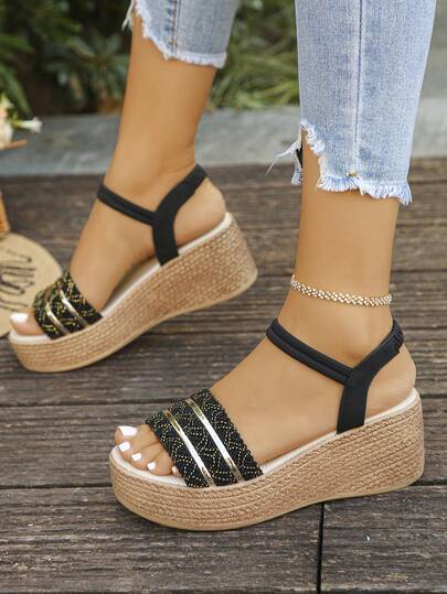 1 Pair Thick Sole Platform Sandals Suitable For Teenagers, Casual, Beach, Vacation, Fashion Slip-On Chunky Heel Comfortable Open Toe Sandals