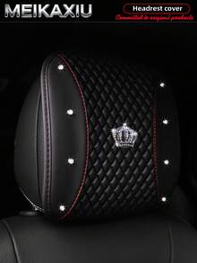 MEIKAXIU 1/2pcs Soft Leather Embroidered Rhinestone Bling Bling Crown Car Headrest Cover, Comfortable Car Decor Accessories - PU Leather Color-blocked Embroidered Diamond Crown - View 4