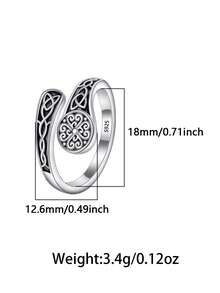 1pc S925 Sterling Silver Vintage Celtic Knot Open Ring, Unique Distressed Floral Pattern, Hollow Totem Design, Quality Silver Jewelry For Daily Wear, Personalized Outings, Gifts For Girlfriends Or Friends, Comes With Gift Box - Antique Silver - View 3