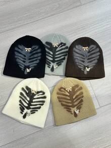 1pc Fashionable Casual Retro Graffiti Leaf Pattern Warm Knit Beanie Hat For Men, Winter - Graffiti Leaf Knit Hat - View 1