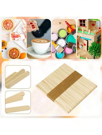 100pcs Wooden Craft Sticks - Popsicle Sticks, Natural Wood Popsicle Sticks, Craft Sticks. These Ice Cream Sticks Can Be Used To Make Ice Cream, Ice Cubes, Lollipops, And Cakes. They Can Also Be Used For Hair Removal, Craft Making, Creative Design, And Home Art Projects.