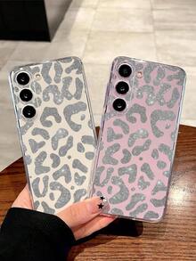1pc Glitter Leopard Print Soft Silicone Phone Case, Compatible With Huawei Honor, Redmi, Galaxy A04e/12/A13/A14/A34/A50/A52/A53/A54/S21/S22/S23/S24/S25/S25 Ultra/S25 FE/S26/S26 PLUS/S26 ULTRA/S26 EDGE, 6A/7A/8A, 12T/13T/15T/15T Pro - Clear - View 3