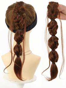 1pc 18-Inch Ponytail Wig, Women's Bubble Braid, Natural Dyed Twist Braid With Claw Clip, Lantern Braid, Natural & Stylish - Multicolor - View 10