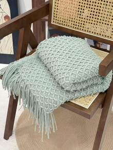 舒适橙色针织毯，带荷叶边 - 柔软涤纶材质，四季皆宜，用途广泛，适合露营、沙发、日光浴和午睡，是露营必备 | 荷叶边毯 | 涤纶针织，露营毯 - 3D菱形薄荷綠 - 查看 1