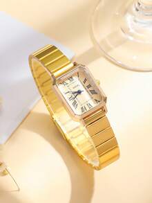 1pc Shiny Glamorous Square Dial Girl's Quartz Watch, Seamless Transition Between Business And Casual, Birthday Gift / Holiday Gift - Gold - View 8