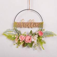 1 pieza Corona floral artificial, corona de aro floral de primavera/verano, corona circular de hierro con flores y hojas artificiales, decoración de bienvenida para pared, puerta, ventana, decoración del hogar, adorno colgante para boda - Multicolor - Ver 23
