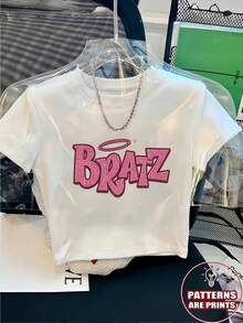 1pc Y2K Women'S  2D Printed Short T-Shirt | Fashionable Casual Spring/Summer Short Sleeve, Slim Fit Top, Perfect Holiday Gift, Women's Crop Top Tee - Chic Basic - 白色 - 查看 2