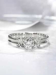 1枚精美立方氧化锆戒指，女士结婚纪念日珠宝礼物 - 銀色 - 查看 1