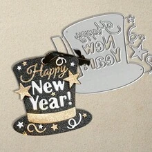 Creative Happy New Year Hat Cutting Dies, DIY Scrapbooking Album And Embossing Stencil, Greeting Card Making Tool, Card Paper Cutting Crafts ,Gift Card Making Template Die Cuts. - Silver - View 5