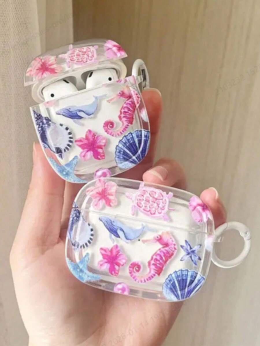 适用于 2/1/3、 4、 Pro 3 和 Pro 2 的无线蓝牙耳机保护套，TPU 材质，海洋动物造型，带钥匙扣 - 彩色 - 查看 1